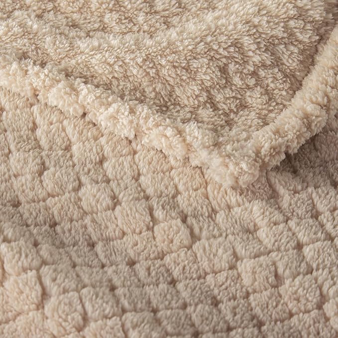 Exclusivo Mezcla Soft Fleece Queen Size Blanket for Bed, Camel | Jacquard Lightweight Cozy Bed Blanket, Breathable Decorative Fuzzy Textured All Season Use, 90x90 Inches