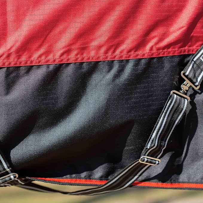 Equinavia Norse Lightweight 100g Fill Horse Rain Blanket | Waterproof Turnout Sheet - Black - 66 in - Equestrian Red - 72 in