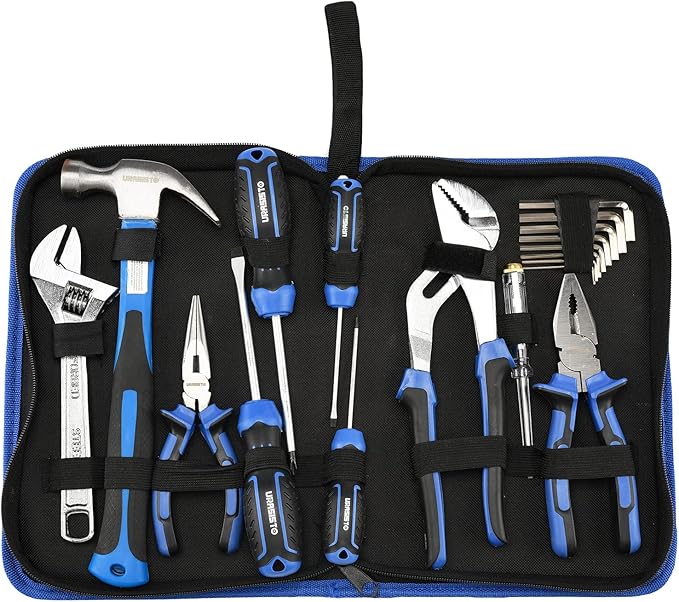 URASISTO 19-Piece Home Tool Kit Hand Tool Set with Easy Carrying Pouch Perfect for DIY, Home Maintenance