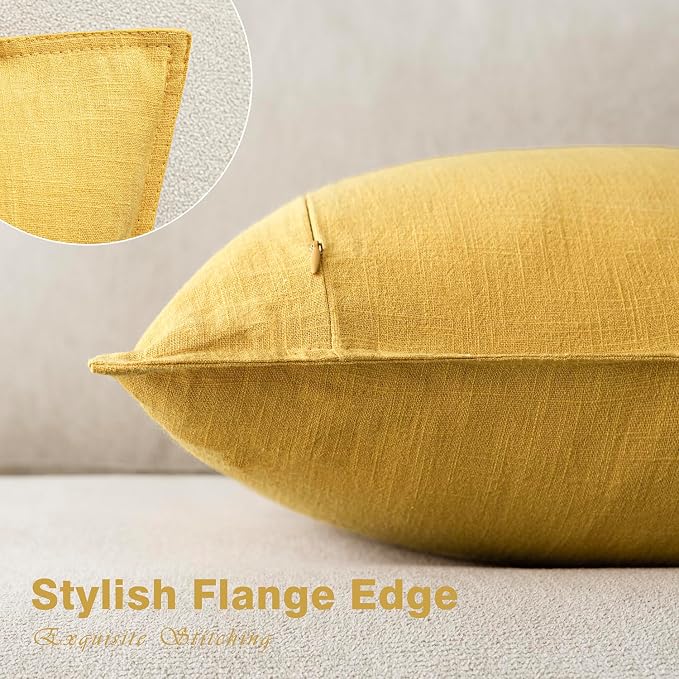 Foindtower Pack of 2, Decorative Linen Solid Throw Pillow Covers Soft Accent Euro Cushion Case Boho Farmhouse Pillowcase for Chair Couch Sofa Bedroom Living Room Home Decor 18 x 18 Inch Ginger Yellow