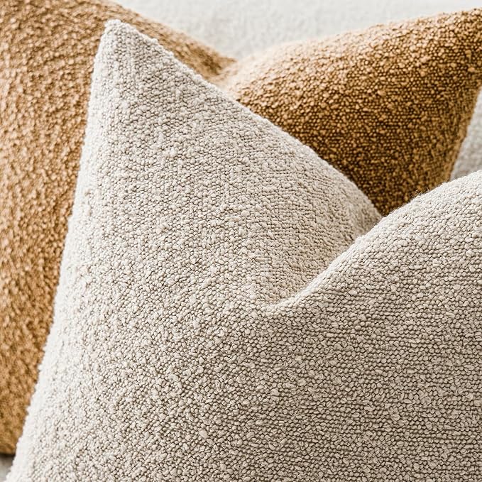Foindtower Pack of 2, Decorative Textured Boucle Throw Pillow Covers Accent Solid Pillow Cases Cozy Soft Couch Cushion Case for Chair Sofa Bedroom Living Room Home Decor 22 x 22 Inch,Oatmeal