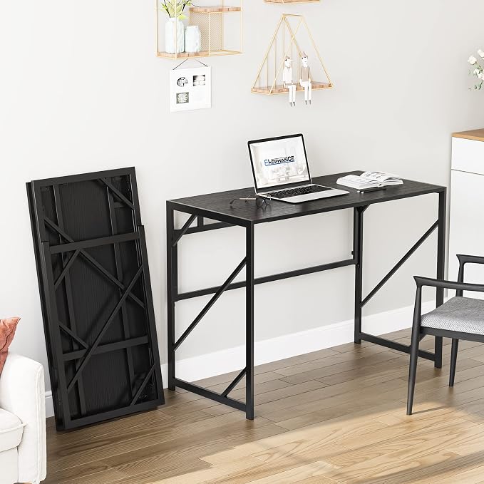 Elephance Folding Desk Writing Computer Desk for Home Office No-Assembly | Study Office Desk,Foldable Table for Small Spaces,39.4 Inch,Black