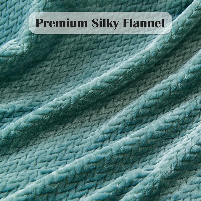 NEWCOSPLAY Fleece Leaves Pattern King Blanket, Light Teal, 90"x110" | Super Soft Throw Blanket, Lightweight Cozy Bed Sofa Blanket, Premium Silky Flannel Fleece, Travel Blanket for All Season Use