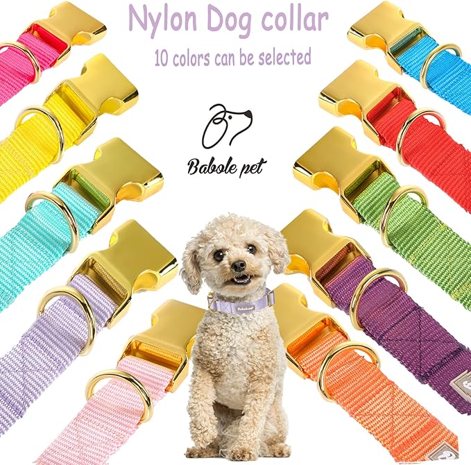 Nylon Dog Collar - Adjustable Lavender Soft Webbing Dog Collars for Small Medium Large Dogs Boy Girl Puppy Collar with Safety Metal Buckle M