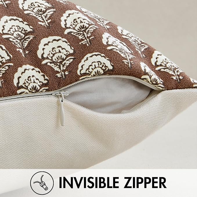 MIULEE Fall Floral Print Decorative Euro Pillow Covers 22x22, Dark Brown | Vintage Boho Farmhouse Modern Home Decor, Set of 2, Block Print Cushion Covers for Couch Sofa Bed Living Room