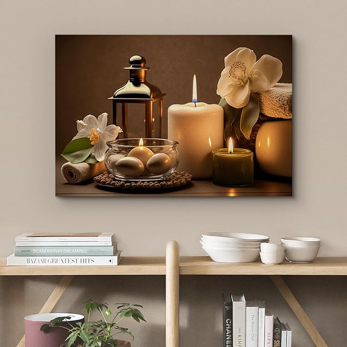 wall26 Canvas Print Wall Art Spa Candle White Amaryllis Flower Nature Wilderness Photography Realism Modern Art Decorative Multicolor Rustic Minimal Relax/Calm/Cozy Colorful for Bedroom - 24"x36"