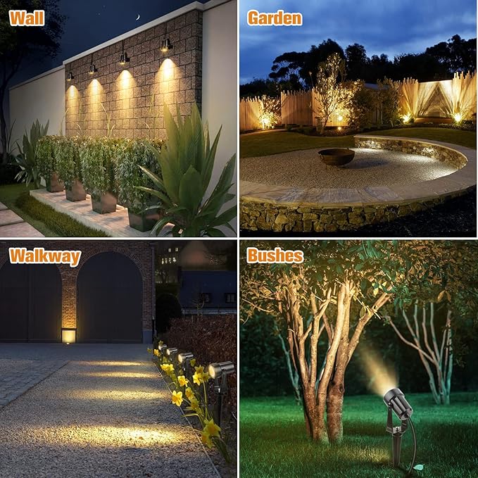 APONUO Metal Solar Spot Lights Outdoor with 9.8ft Cable Solar Powered Landscape Lighting Low Voltage IP65 Waterproof Auto On/Off for Outside Garden Yard Landscape Pathway Garage-Cool White(1-in-1)