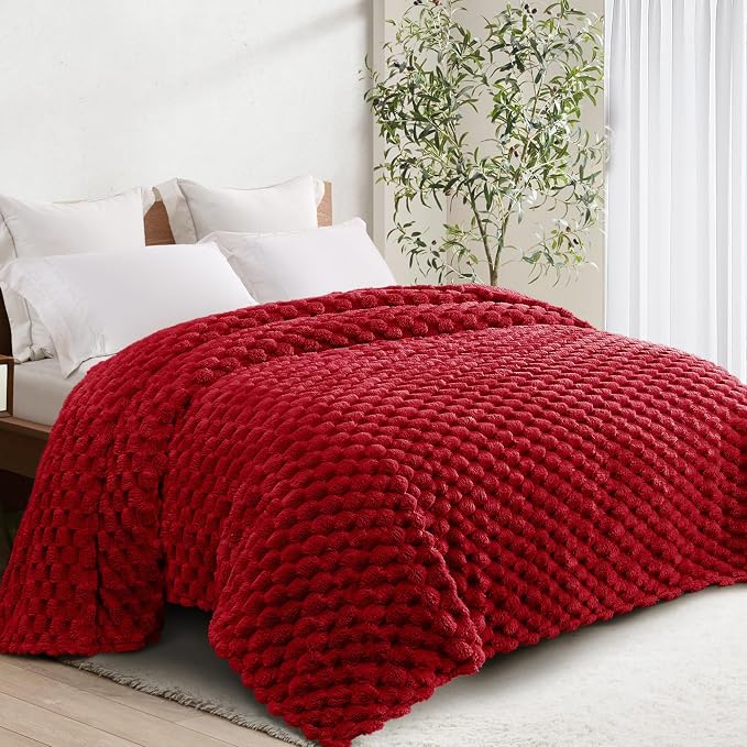 Whale Flotilla Soft Fleece Twin Size Bed Blanket Luxury 3D Jacquard, Red | Lightweight Coverlet Bedspread, Super Cozy Plush Fluffy Fuzzy All‑Season Decorative Blanket for Bed, Dorm Essentials, 60"x80"