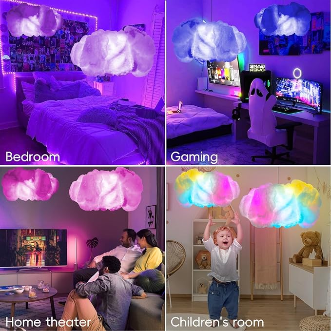 Cloud LED Lights for Bedroom, Color Changing, App & Remote Control, Music Sync (1 Set)