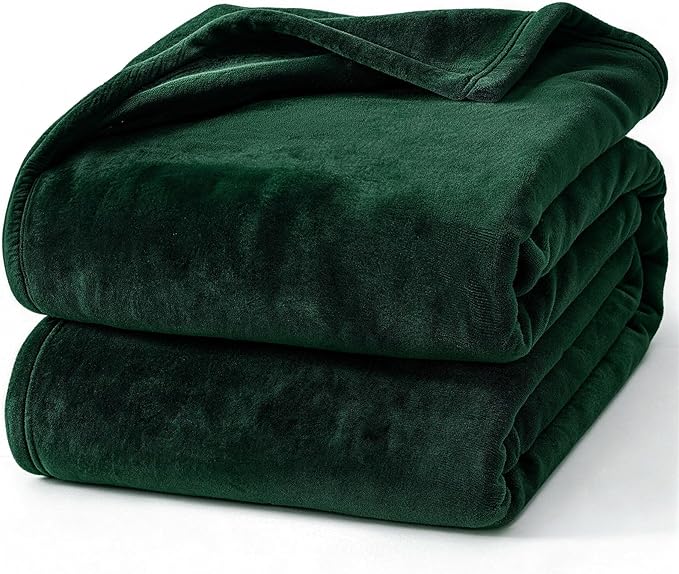 Hansleep Queen Dark Green Fleece Blanket, Soft Flannel Bed Blanket | Fuzzy Cozy Blanket 90x90 Inches, Multi-use for Bed, Sofa, Couch, Travel, Camping, All Season Warm Lightweight Cover