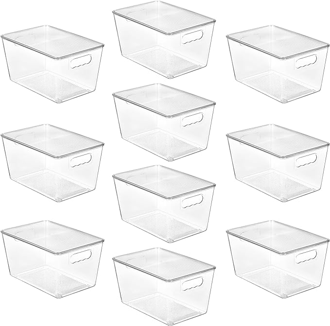 Vtopmart 10 Pack Clear Stackable Storage Bins with Lids, Large Plastic Containers with Handle for Pantry Organizer and Storage,Perfect for Kitchen,Fridge,Cabinet, Closet,Bathroom Organization