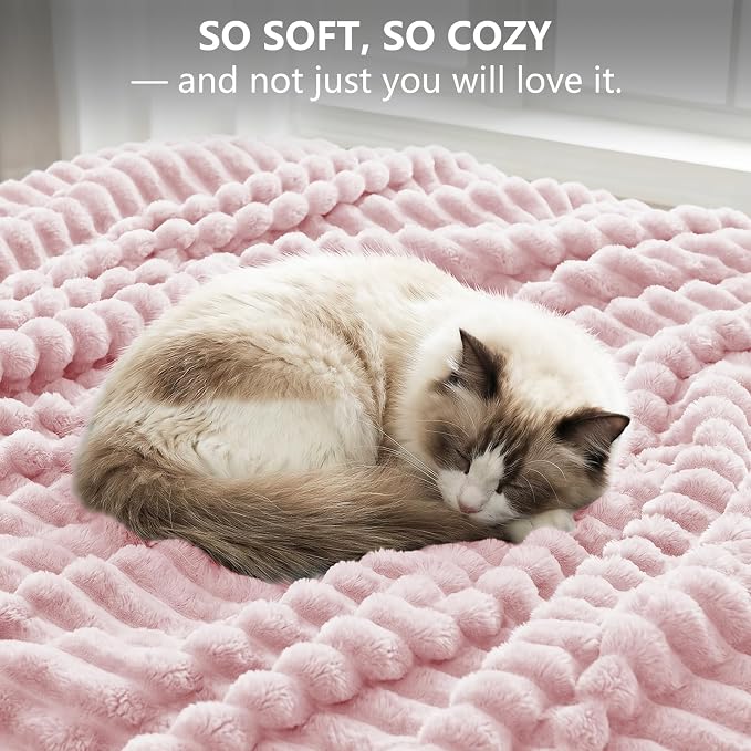 Pink King Size Blanket for Bed, 108 x 90 Inch | 300GSM Ribbed Fleece Blanket, Soft, Cozy & Lightweight, OEKO-TEX Certified, All-Season for Bedrooms, Guest Rooms & Gifting
