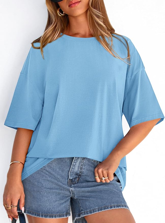 PRETTYGARDEN Womens 2026 Spring Going Out Tops Casual Short Sleeve Crewneck Loose Fit Basic Oversized T Shirts Summer Outfits