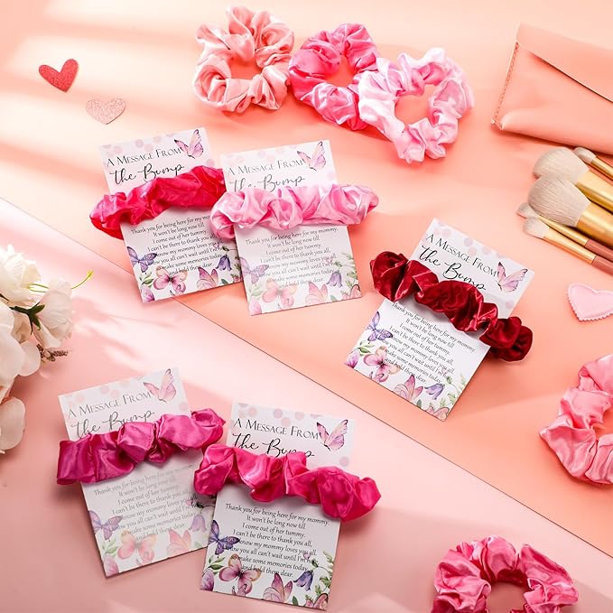 Yinkin 50 Sets Butterfly Baby Shower Favors for Girl, Include Pink Hair Ties Pink Scrunchies Butterfly Thank You Cards a Message from the Bump Baby Shower Sign Souvenirs for Guests