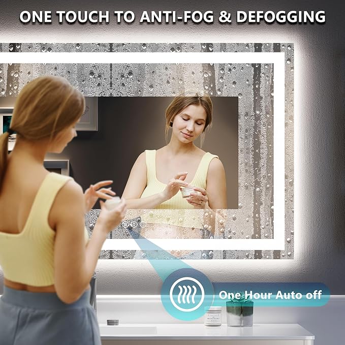 55x30 Inch LED Bathroom Mirror with Lights Front and Backlit Lighted Vanity Mirror for Bathroom Wall with 3 Colors Dimmable Anti-Fog Memory Shatter-Proof IP54 Waterproof Horizontal/Vertical