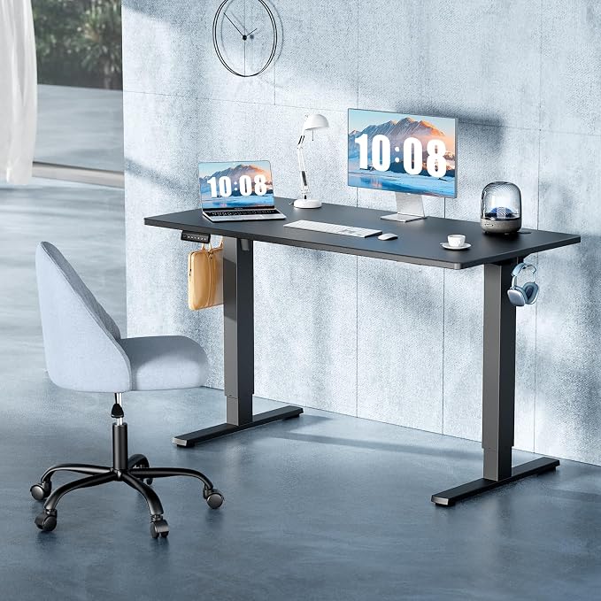 DUMOS 40 Inch Electric Standing Desk, Memory Adjustable Home Office Desk | Sit Stand Up Desk for Work Home Office,Adjustable Desk, Rising Computer Table with Splice Board,Cable Management,Hook,Black
