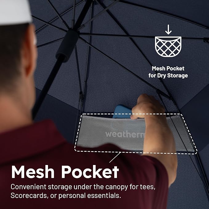 Weatherman Umbrella - Golf Umbrella - Windproof Sports Umbrella Resists Up to 55 MPH Winds - Available in 2 Sizes and 5 Colors