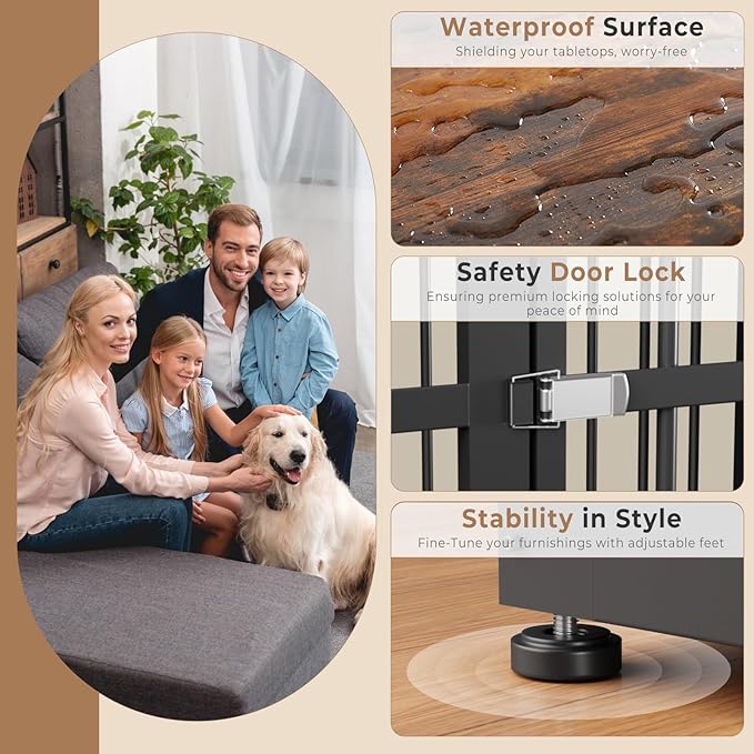 Lyromix 48'' XXL Dog Crate Furniture with 3 Doors,Wooden Crate End Table Heavy Duty Indoor Combination Cage for Medium to Large Dogs, Multiple Units Can be Combined
