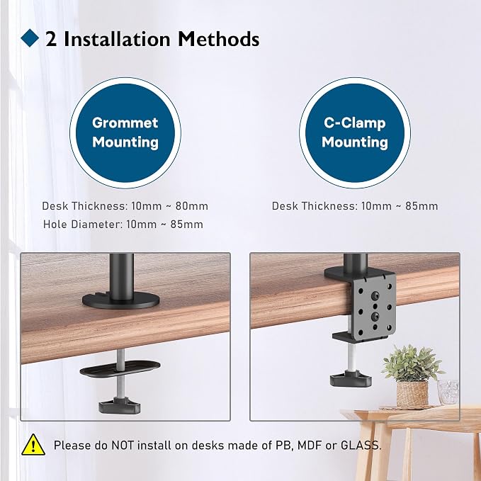 BONTEC Dual Monitor Desk Mount, 13-27 Inch, 22lbs, VESA 75x75/100x100,Black | Full Motion Adjustable Stand, Heavy Duty Arms, C Clamp and Grommet Base, Cable Management for Flexible Screen Positioning