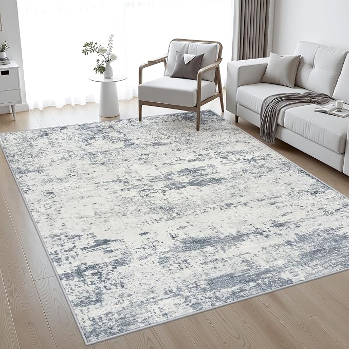 4x6 Area Rug Living Room Rug: Washable Modern Abstract Soft Thin Rug Indoor Floor No Slip Carpet for Bedroom Dining Room Farmhouse Nursery Home Office - Blue Grey