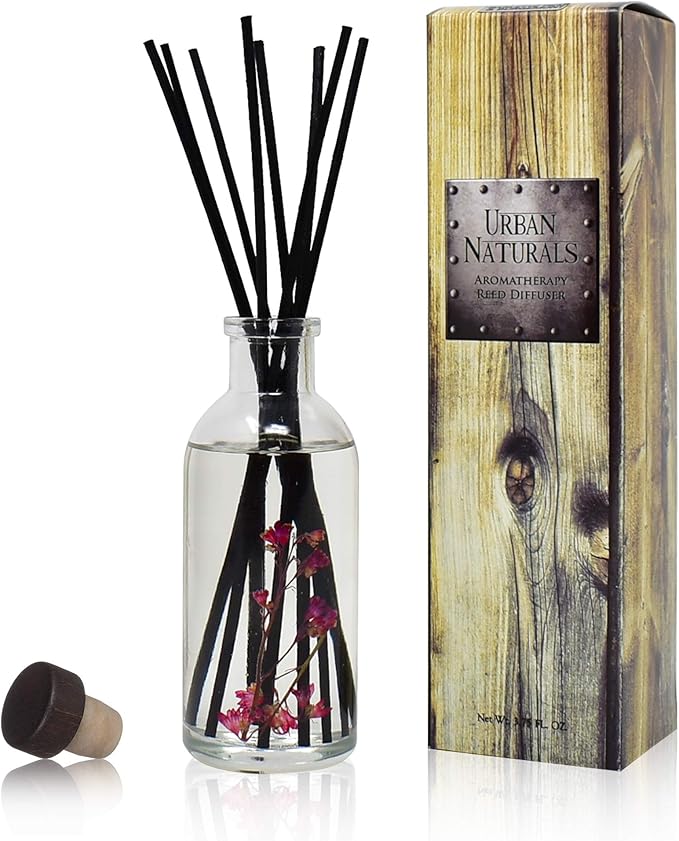 Urban Naturals Amber & Lavender Reed Diffuser Scented Sticks Set | (Awaken + Renew) Mind & Body Aromatherapy Collection | Essential Oil Botanical Diffusing Room Scent