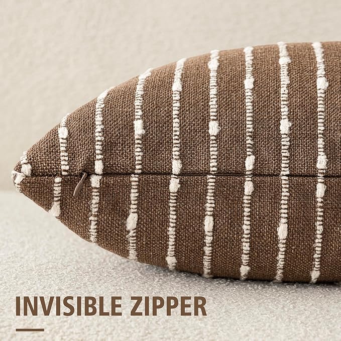 Foindtower Pack of 2 Decorative Jacquard Boucle Throw Pillow Covers Accent Textured Striped Pillowcases Cozy Modern Cushion for Couch Sofa Bedroom Living Room Home Decor 18x18 Inch Brown