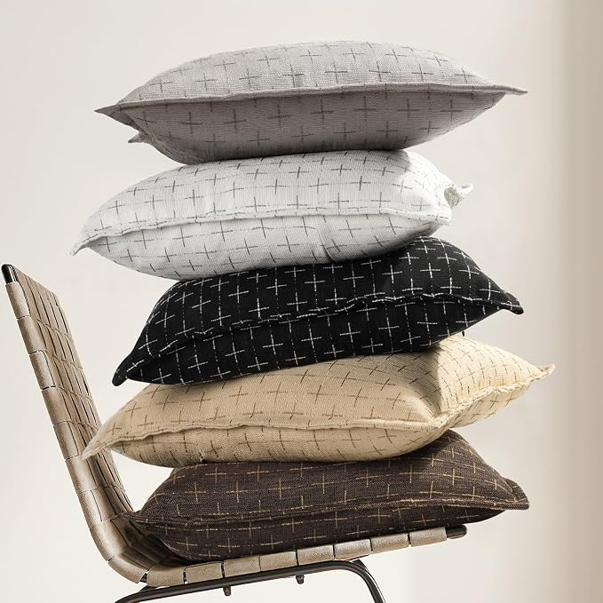 Pillow Covers 22x22 Set of 2 Soft Polyester Textured Pillow Covers with Stylish Flange Edge Cozy Farmhouse Throw Pillows for Couch Bed Sofa Living Room