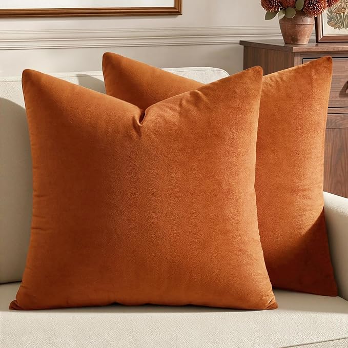 MIULEE Velvet Fall Throw Pillow Covers 22x22 Inch Pack of 2 Orange | Soft Solid Decorative Pillow Covers, Modern Luxury Home Decor, for Couch Chair Sofa Bedroom Livingroom