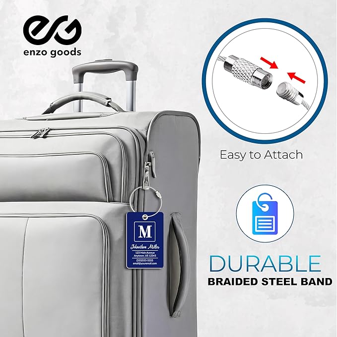 Personalized Luggage Tag | 6 Pack | Custom Luggage Tags for Suitcases | Kids Backpack Tag | 10 Color Options & Choose Font, Font Color