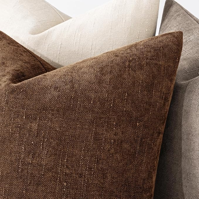 MIULEE 26x26 Inch Euro Textured Chenille Throw Pillow Covers Honey Brown | Pack of 2 Decorative Soft Throw Pillows,Solid Textured Cushion Covers,Modern Home Decor for Bed Couch Sofa Bedroom Livingroom