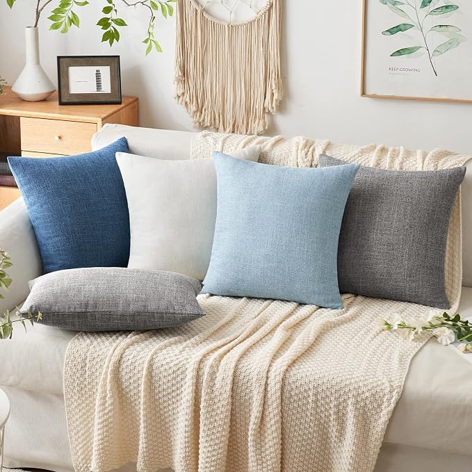 MIULEE Pack of 2 Linen Textured Euro Pillow Covers, 24x24 Inch Light Blue | Decorative Linen Burlap Throw Pillowcases, Coastal Boho Farmhouse Accent Home Decor for Sofa Couch Bedroom Living Room