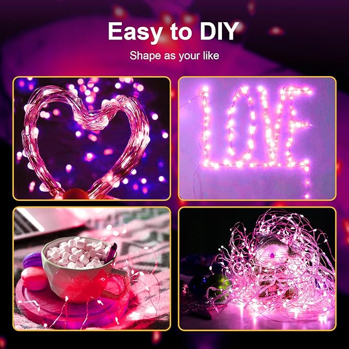 ZGWJ Fairy Lights Battery Operated, 50 Pack Twinkle String Lights 20 LED 7FT 3 Lighting Modes for Bedroom Decor, Easter, Halloween, Christmas, Party Indoor and Outdoor Decoration Pink