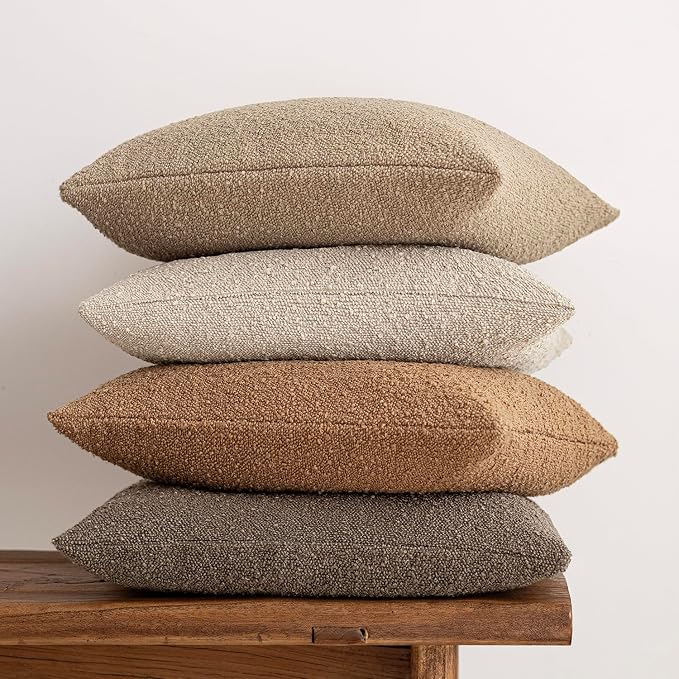 Foindtower Set of 2, Decorative Textured Boucle Throw Pillow Covers Accent Solid Pillow Cases Neutral Soft Couch Cushion Case for Chair Sofa Bedroom Living Room Home Decor 26 x 26 Inch Rust Tobacco
