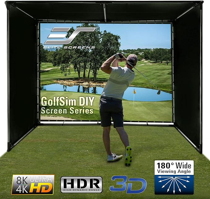 Elite Screens Impact Screen for Golf Simulators 9.8'x13.1' - Multi-Sport Simulation Screen with Grommets, Black Masking Borders, Perfect for Home Golf Simulators, DIY9.8X13.1-IPW360-F