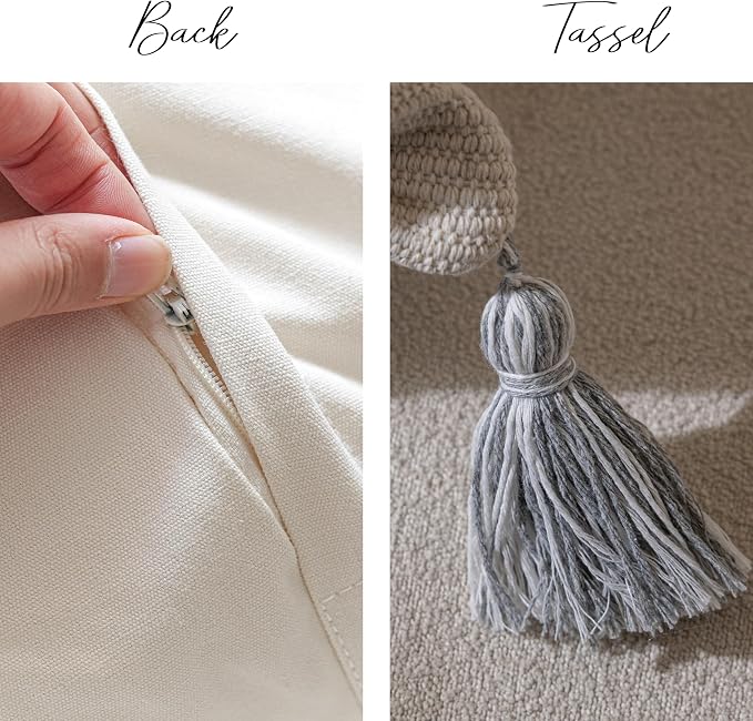 Gray Decorative Throw Pillow Covers 18X18 Combo Set of 2 Square Boho Neutral Grey Accent Pillowcase Tassels Farmhouse Cushion for Couch Sofa Bedroom Living Room Home Décor Cover ONLY