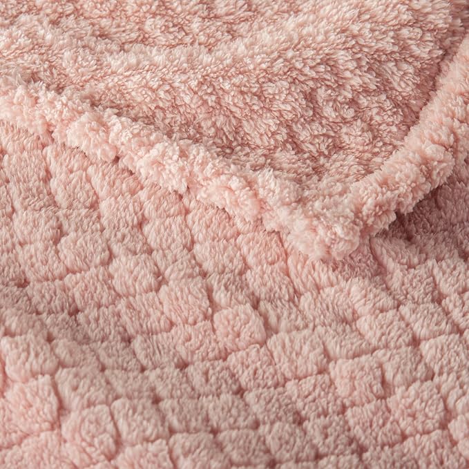 Exclusivo Mezcla Soft Fleece Throw Blanket for Couch, Pink | Jacquard Lightweight Cozy Throws for Bed, Sofa, Breathable Decorative Fuzzy Textured All Season Use, 50x60 Inches
