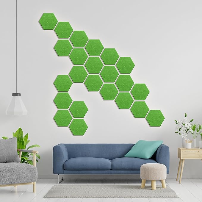 Hexagonal Acoustic Panels-12 Pack High-Density Sound Absorbing Panels 12"X10"X0.4" for Enhanced Noise Reduction, DIY Design, Idea for Studios, Offices, and Home Theaters(Lush Green)
