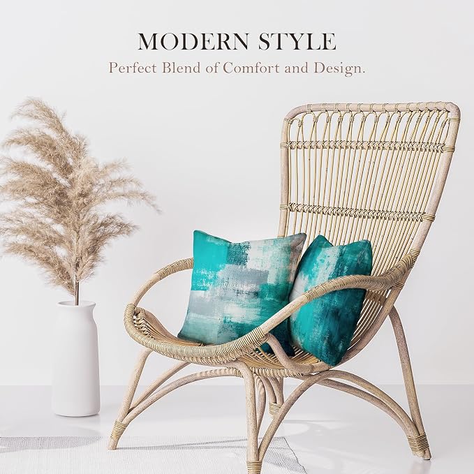 Teal Abstract Throw Pillow Covers 20x20 Set of 4 | Turquoise & Grey Modern‑Art Cushion Covers, aesthetic accent pillowcases for sofa, bedroom & chair.