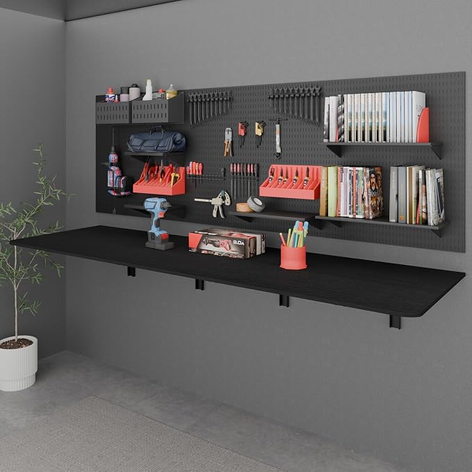 IAE 72x22in Floating Fold Desk,Wall-Mounted Folding Computer Table,Black | Study Table with Shelf Brackets,Foldable Down Shelf with Engineered Wood,Fold Computer Desk for Small Apartment,Holds 518 lb