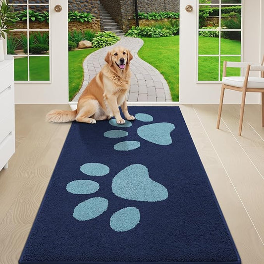 Buganda Dog Door Mat for Muddy Paws, Absorbent Dirt Trapper Washable Indoor Doormats, Non Slip Low-Profile Mud Mat for Dogs, Front Entrance Doormat for Inside Floor (59x24 Inches, Dark Blue)