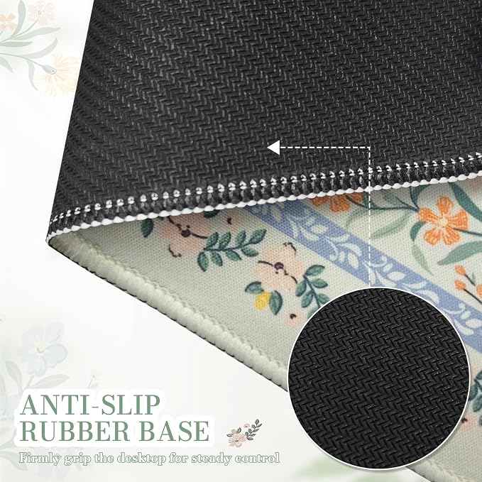 iCasso Aesthetic Small Mouse Pad, 9.5x7.9in,Home Office, Green Floral | Mini Portable Travel Mousepad, Anti-Slip and Comfortable Cloth Mouse Mat with Stitched Edges for Computer, Home
