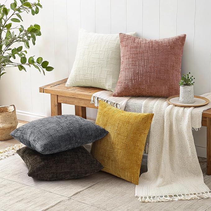 decorUhome Textured Chenille Throw Pillow Covers 12x20 Set of 2 Pink | Fall Modern Farmhouse Soft Cozy Slubby Couch Pillow Cases Boho Decorative Pillow Cases for Bed Sofa Living Room Home Decor