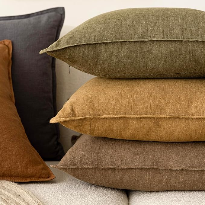 Foindtower Pack of 2, Decorative Linen Solid Throw Pillow Covers Soft Accent Cushion Case Boho Farmhouse Neutral Pillowcase for Chair Couch Sofa Bedroom Living Room Home Decor 18 x 18 Inch Light Brown