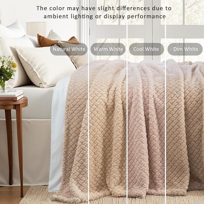 Exclusivo Mezcla Soft Fleece Throw Blanket for Couch, Camel | Jacquard Lightweight Cozy Throws for Bed, Sofa, Breathable Decorative Fuzzy Textured All Season Use, 50x60 Inches