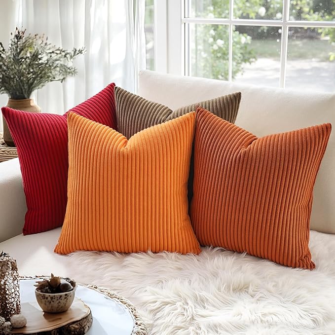 MIULEE Euro Corduroy Throw Pillow Covers Set of 2 24x24 Christmas Red | Decorative Striped Textured Cushion Cases, Boho Energetic Vibe Pillowcases, Home Decor for Couch Chair Sofa Bed Living Room