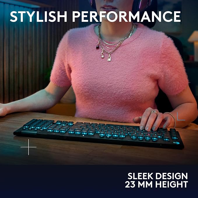 Logitech G915 X Lightspeed Wireless Gaming Keyboard (Linear) - Black | Low Profile, Mechanical Switches, Double-Shot PBT Keycaps, RGB lighting, Aluminum finish, PC/Mac Compatible