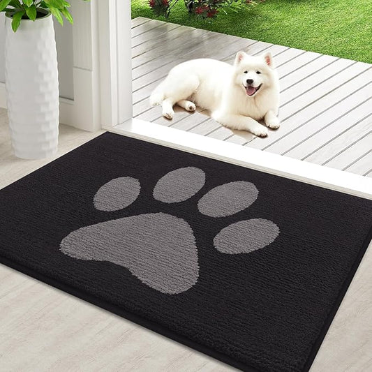 Buganda Dog Door Mat for Muddy Paws, Absorbent Dirt Trapper Non Slip Indoor Doormats, Washable Low-Profile Mat for Mud Dogs, Entryway Carpet for Inside Floor (36x24 Inches, Black and Grey)