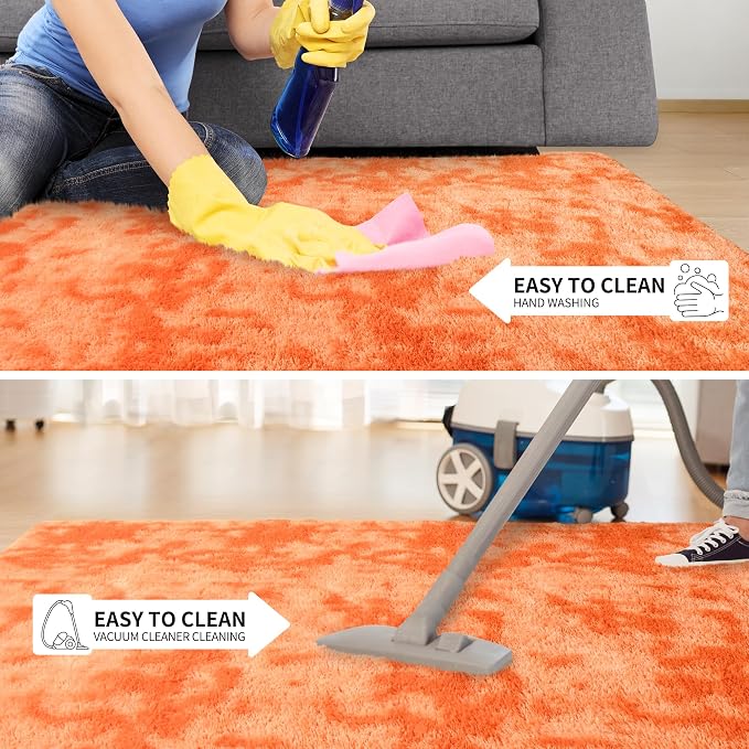 Tepook Orange Area Rugs for Living Room Bedroom, 4x6 Fluffy Shaggy Fuzzy Rug for Kids Room, Large Plush Shag Carpet for Nursery Dorm Classroom Playroom Home Decor Aesthetic
