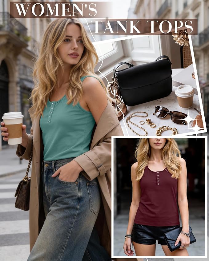Ficerd 3 Pack Women's Henley Tank Tops Sleeveless Button Down Summer Shirts 2026 Casual Trendy Loose U Neck Tee Blouses