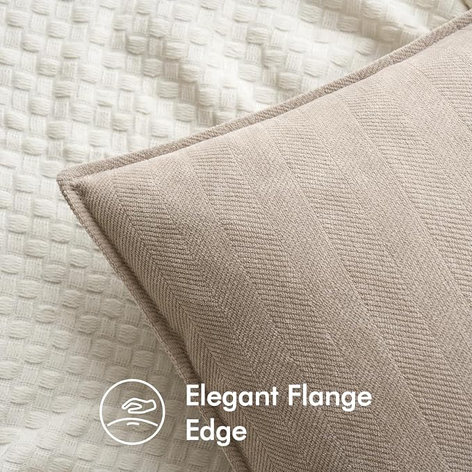 MIULEE Pack of 2 Beige Euro Shams Chenille Pillow Covers 24x24 Inch | Decorative Soft Couch Throw Pillows,Farmhouse Cushion Covers,Elegant Design for Sofa,Bed,Living Room,Summer Decor